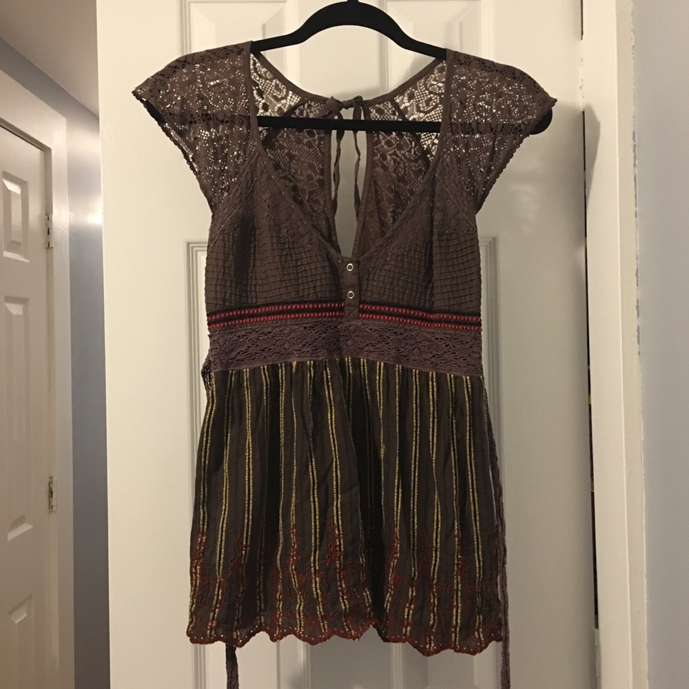 Free People empire waist lace embroidered shirt.